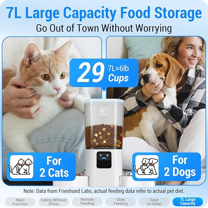 5G WiFi Automatic Cat Feeder with Slow Feed for 2 Cats: Automatic Dog Feeder with 7L Large Food Storage, Cat Food Dispenser with Alexa for Multiple Pets, Detachable for Easy Cleaning -29 Cup
