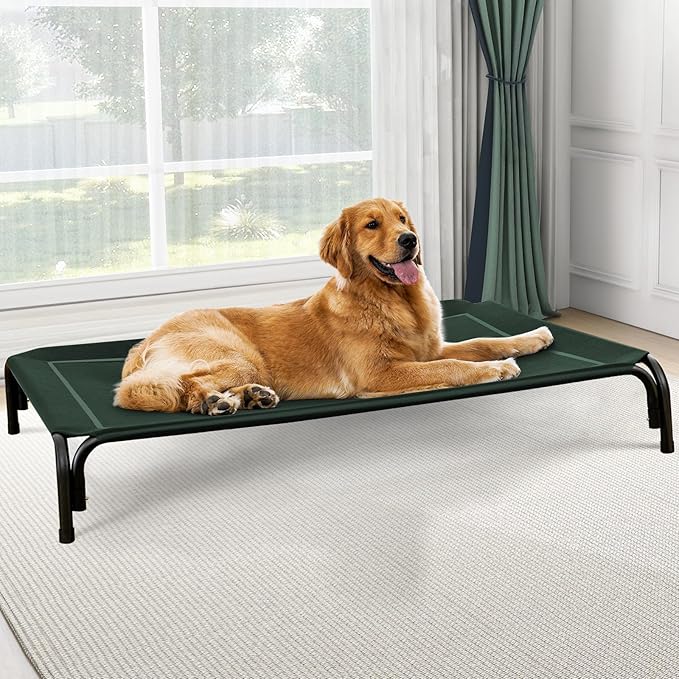 Elevated Dog Bed, Raised Outdoor Pet Cot for Extra Large Sized Breeds, Portable Cooling Hammock With Breathable & Washable Mesh, Indoor & Outdoor Use, Skid-Resistant Feet