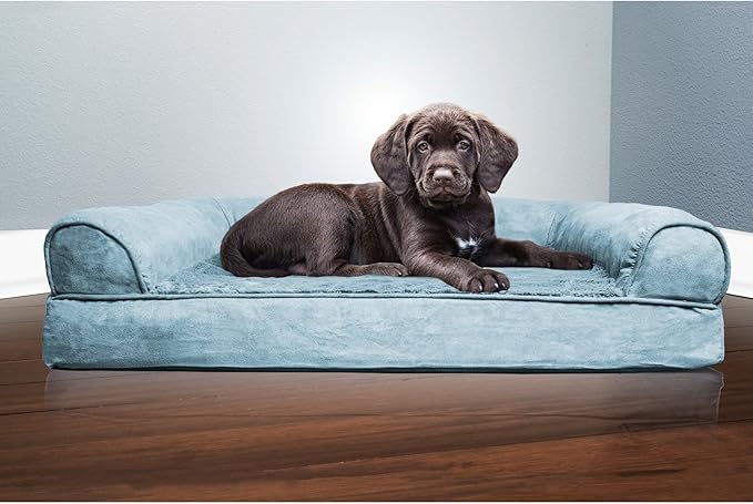 Furhaven Orthopedic Dog Bed for Medium/Small Dogs w/ Removable Bolsters & Washable Cover, For Dogs Up to 35 lbs - Plush & Suede Sofa - Espresso, Medium