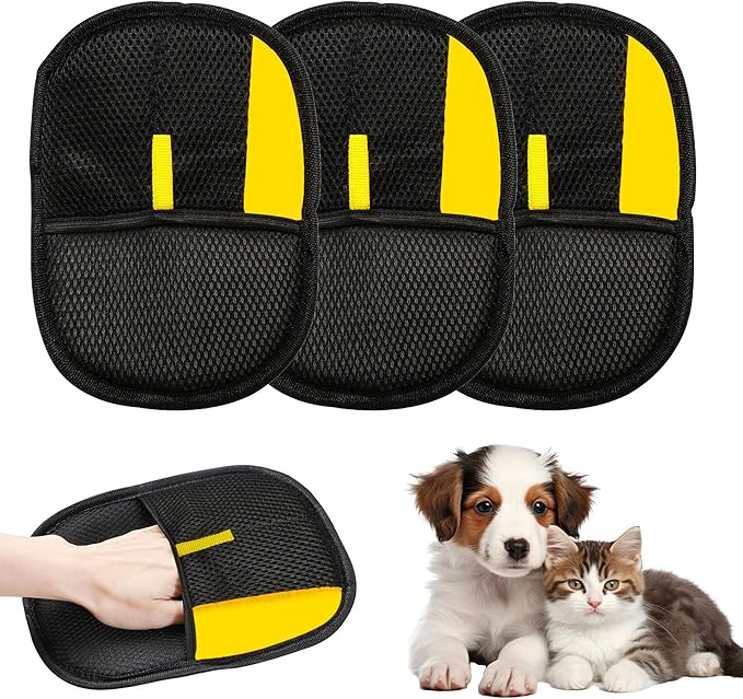 3Pcs Electrostatic Gloves Pet Hair Removal, 2025 Thickened Pet Hair Remover Glove, Washable Reusable Dog Cats Hair Gloves for Furniture Bed Sheets Couch Clothes Carpet Car Seat