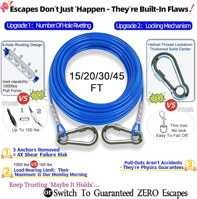 TOPKNOT Dog Tie Out Cable and Stake,360°Swivel Dog Run Anchor，with 30FT Heavy Duty Cable- No Tangle,Dog Runner for Yard - Up to 150LBS,Ideal for Outdoor Camping