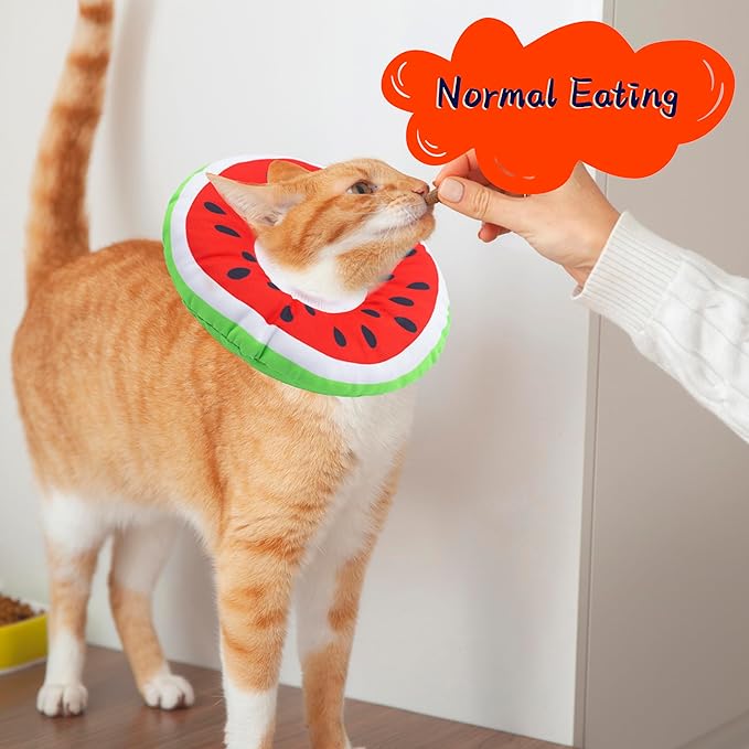 Cat Cone Collar Soft, Adjustable Cat Recovery Collars Kitten Cones to Stop Licking, Cute Donut E Collar After Surgery, Wound Healing Elizabethan Collar for Kittens (Watermelon, Medium)