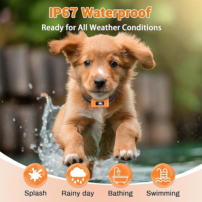 Shock Collar for Dogs - 4265ft Waterproof Training Collar with Flashing Light for Small Medium Large Dogs with Rechargeable Remote, Beep (1-8), Vibration(1-16), Safe Shock(1-99) (Orange)