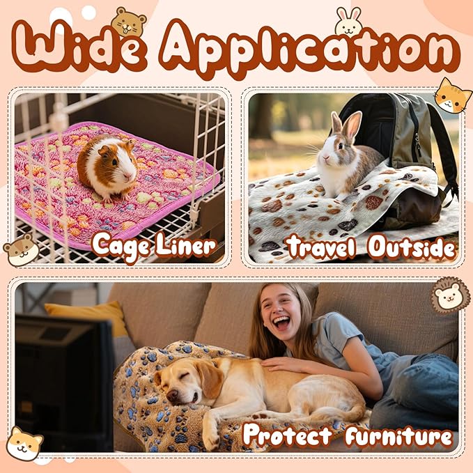 3 Pcs Washable Guinea Pig Blankets Absorbent Small Animal Fleece Bedding Cage Liners Reusable Pet Pee Pad Sleep Mat Pad Cover for Hamster Ferret Rabbit Chinchilla Hedgehog (Multi, Muitisize)