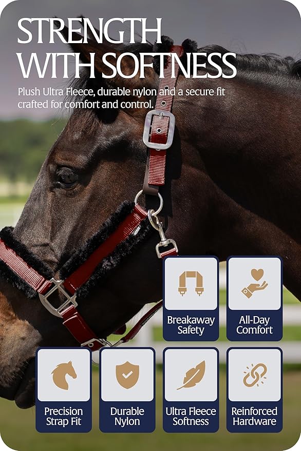 Equinavia Valkyrie Soft Ultra Fleece Padded Adjustable Breakaway Horse Halter - Wine Red/Black - Warmblood