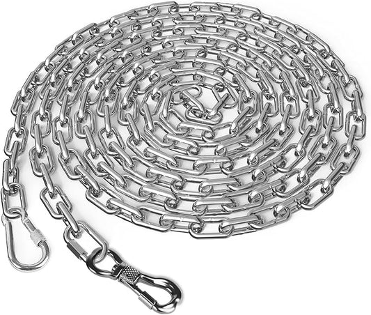 Tresbro Heavy Duty Dog Chains for Outside, 6FT Stainless Steel Tie Out Cable with Swivel Hook for Large Dogs, Metal Chew Proof Pet Runner Chain Leash Lead for Outdoor Camping Hiking Yard, 5MM