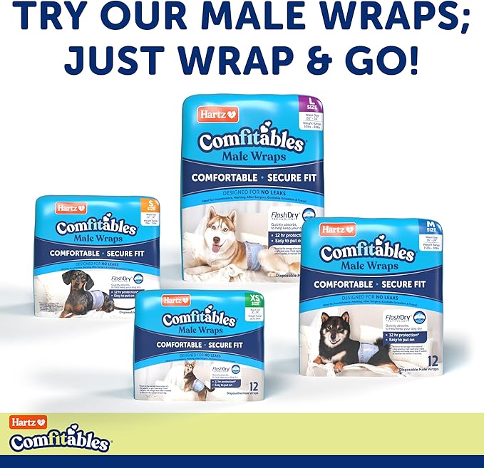 New! Hartz® Comfitables® Disposable Dog Diapers, Size XS 12 Count, Comfortable & Secure Fit, Easy to Put On, Super Absorbent Male and Female Diaper