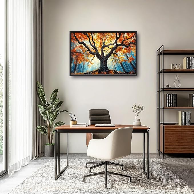 Extra Large Tree of Life Framed Wall Art for Living Room,Fall Autumn Forest Sunrise Landscape Pictures Wall Decor,Nature Canvas Print Painting Modern Artwork Bedroom Office 36L" x 24W"