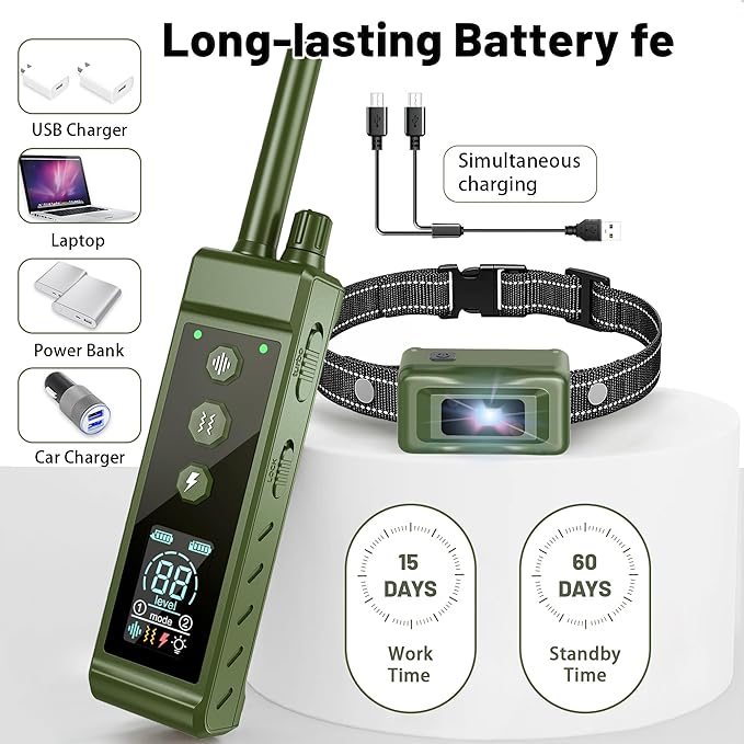 Shock Collar for Dogs - 4265ft Waterproof Training Collar with Flashing Light for Small Medium Large Dogs with Rechargeable Remote, Beep (1-8), Vibration(1-16), Safe Shock(1-99) (Green)