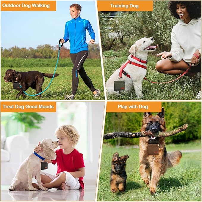 2PC Dog Treat Pouch,Dog Training Treat Reward Bag,Portable Puppy Hand Free Dog Walking Bag,Auto Closing Dog Food Dispenser,Behavior Aids for Puppy Travel or Outdoor(Grey+Khaki)