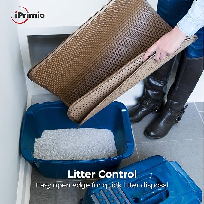 iPrimioJUMBO Size Cat Litter Trapper - EZ Clean (Brown/Tan) - 32 inches by 30 inches/Super Big. Exclusive Water Proof Layer and Puppy Pad Option. Patent Pending.