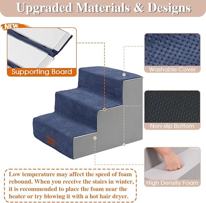GGIB Dog Stairs for Small Dogs Cats Non-Slip Dog Steps for High Bed Pet Stairs for Sofa Couch Pet Ramp Pet Steps with Removable Washable Cover, 13" H, 3-Step