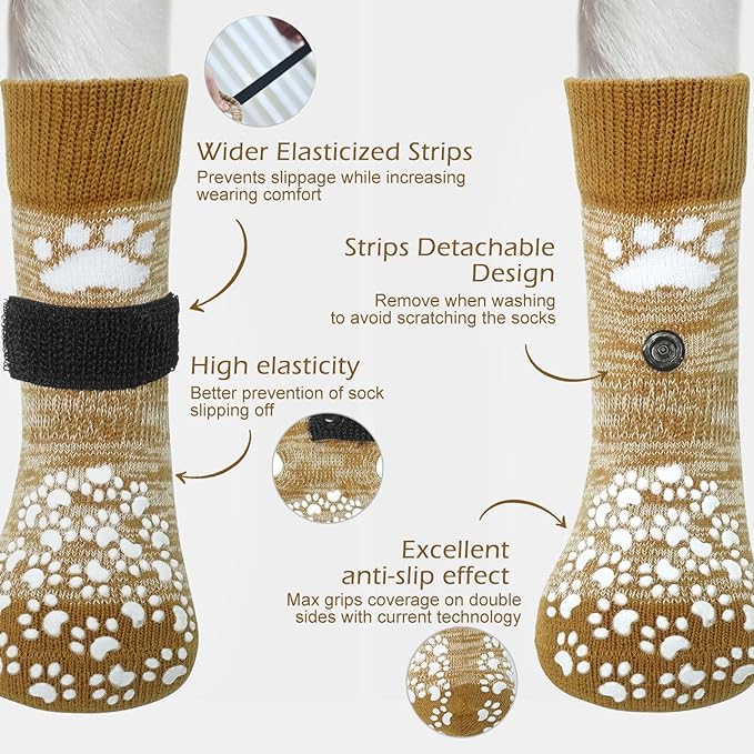 EXPAWLORER Anti Slip Dog Socks to Prevent Licking Paws, Dog Shoes for Hot Pavement, Dog Booties for Small Medium Large Senior Dogs, Traction Control Boots & Paw Protectors for Hardwood Floors