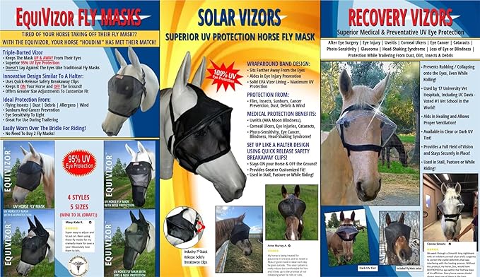 EquiVizor 95% UV Eye Protection (XL) Standard Horse Fly Mask - Help with Uveitis, Corneal Ulcer, Light Sensitivity. Designed to Stay On Your Horse.