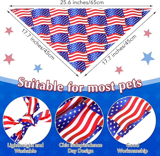 Abbylike 200 Pcs Patriotic Dog Bandanas Bulk Labor Day Bandanas for Dogs Triangle Kerchief Scarf Set for Puppy Small Medium Large Workers' Veterans Day Costume Accessories (25.6 x 17.7 x 17.7 Inch)