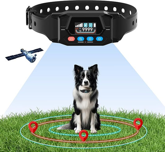 GPS Wireless Dog Fence, 33-9999 Yards Electric Fence for Dogs Perimeter Dog Collar with 3 Warning Modes, Rechargeable Pet Containment System Wireless Fence for Outdoor Use