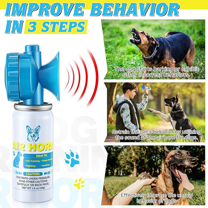 Air Horn, 1.4 oz 120 dB Loud Air Horns for Safety, for Coyotes and Aggressive Dog, Stops Attacking Fighting Barking Chasing, Effective Training Tool & Outdoor Safety Alarm, Blue(4 Pack)