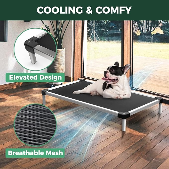 FXW TitanNest Chew-Proof Elevated Dog Bed, Raised Cot for Indoor/Outdoor/Camping Use, Durable & Waterproof Cooling Pet Bed for Toy Dogs, 23.0" L x 17.0" W x 4.5" H, Black