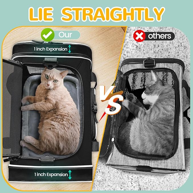Petskd Length-Expandable Pet Carrier 17x11x9.5 Inches Alaska Airline Approved, Soft Pet Travel Carrier for Small Cats Dogs with Zipper Locks and Anti-Scratch Mesh(Black)