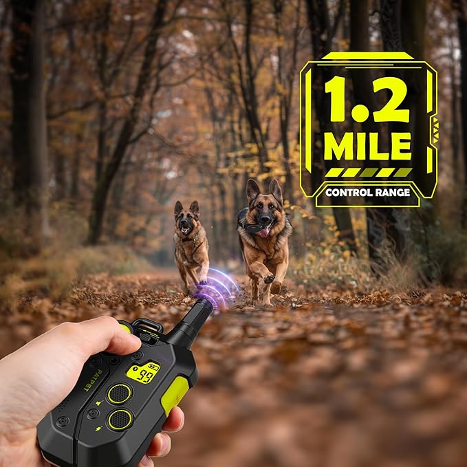 PATPET Dog Training Collar, 1.2 Mile Range 101 Training Levels Dog Shock Collar with Remote Control (15-150 lbs), Waterproof 100% Safe E Collar for Large Dogs (Black with Bright Green`, 2 receivers)