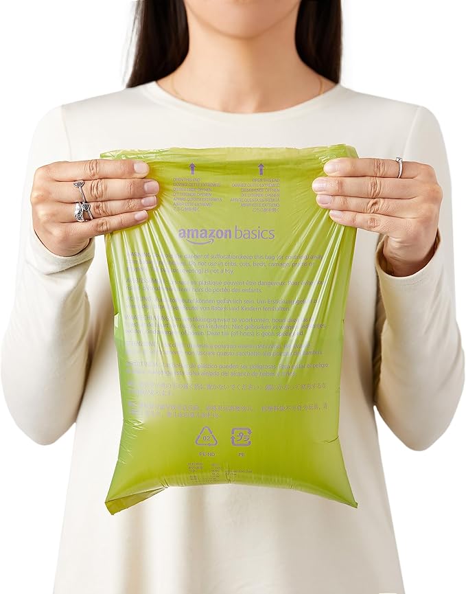 Amazon Basics Dog Poop Bags with Dispenser, 270 Count, Enhanced for Guaranteed Leakproof, Talcum Powder Scented, Includes Leash Clip