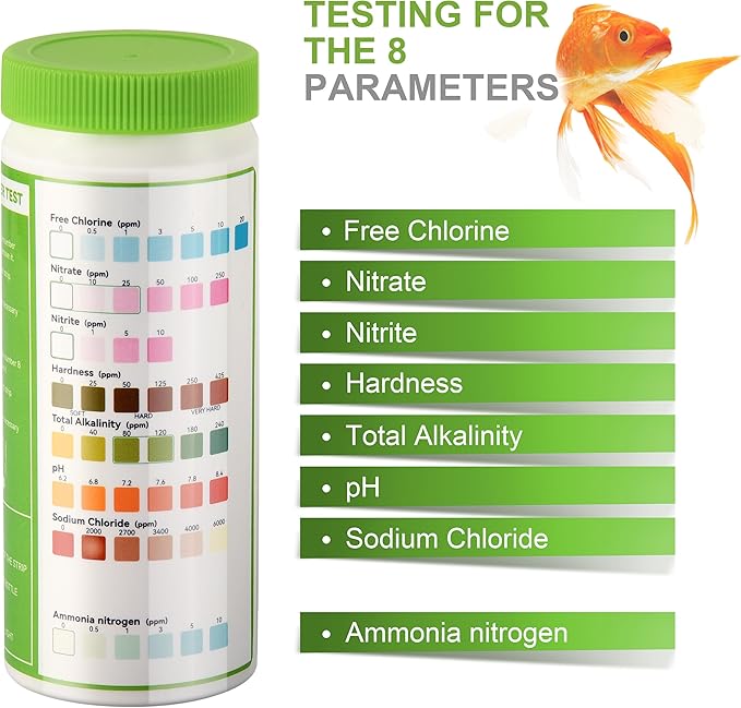 AAwipes Aquarium Ammonia Test Strips 8-in-1 |100 Strips | Quick & Accurate Water Testing for Freshwater & Saltwater Tanks -Test pH, Carbonate, Alkalinity, Hardness, Chlorine, Nitrite, etc. (K02-100)
