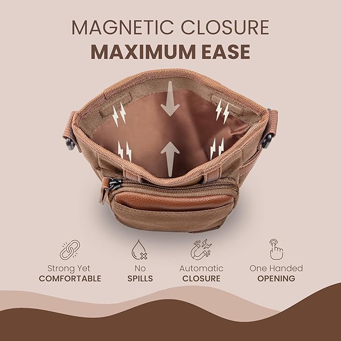 BEAU&FUR Large Dog Treat Pouch with Clicker for Training – 4 Cup Capacity, Built-in Poop Bag Dispenser, Expandable Pocket, Metal Buckle, Large Back Pocket, Ideal for Walks and Training – Dark Brown