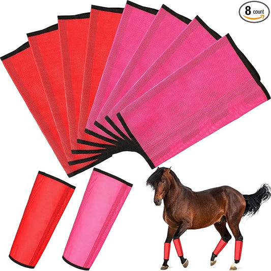 8 Pcs Mesh Fly Boots for Horse Breathable Mesh Horse Boots Protective Horse Leg Wraps Horse Leggings for Preventing Flies and Mosquitoes Bites (Light Pink, Dark Pink)
