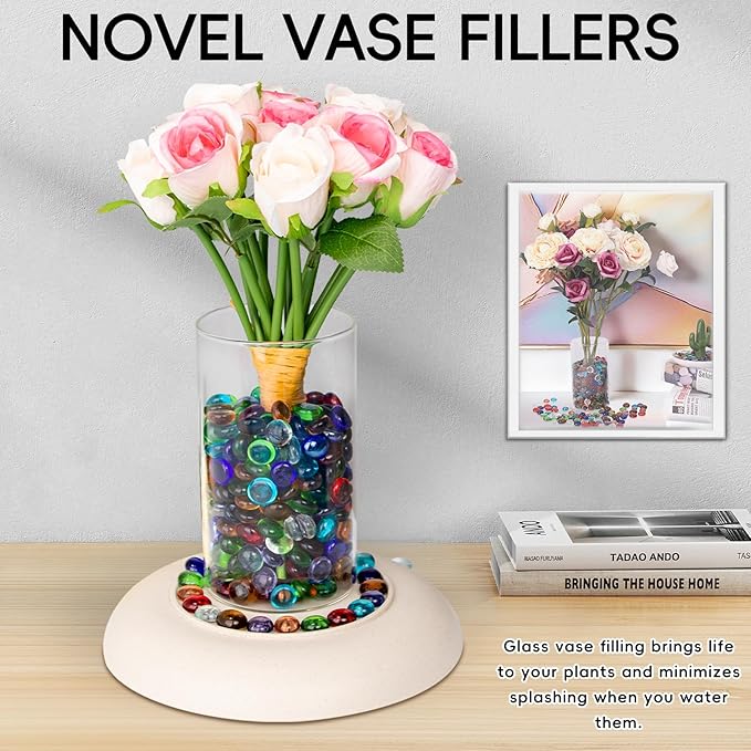 5 LB Mix Color Glass Beads, Mini Flat Glass Marbles~750PCS for Vases, Floral Bottom Mancala Gems Pebbles Fish Tank Rocks for Table Scatter Aquarium,Vase Fillers,Home Decorative Art Craft(0.5"~0.7")