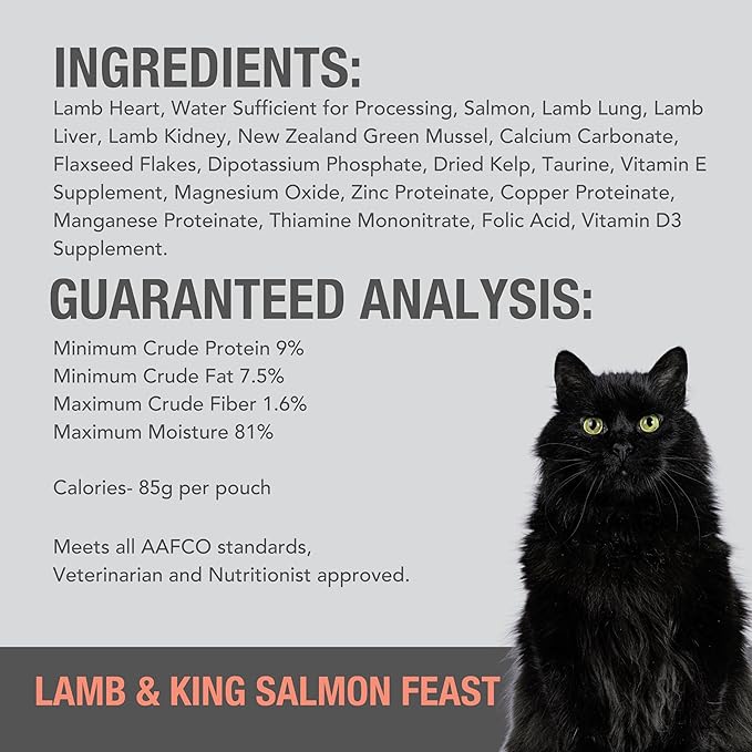 Feline Natural Wet Cat Food Variety Pack - Chicken, Lamb, Salmon & Beef Feast, Grain-Free, 3oz Pouches, New Zealand Made, Assorted Single Serve Pates (12 Pack)