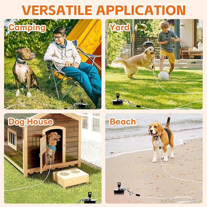 Snagle Paw Dog Tie Out Cable & Stake with Lock Cap - 20ft Heavy Duty Rust Proof Cable, 360° Swivel Dog Yard Leash & Stake Up to 220 lbs - Ground Anchor for Yard, Beach, Camping & Outdoor Use