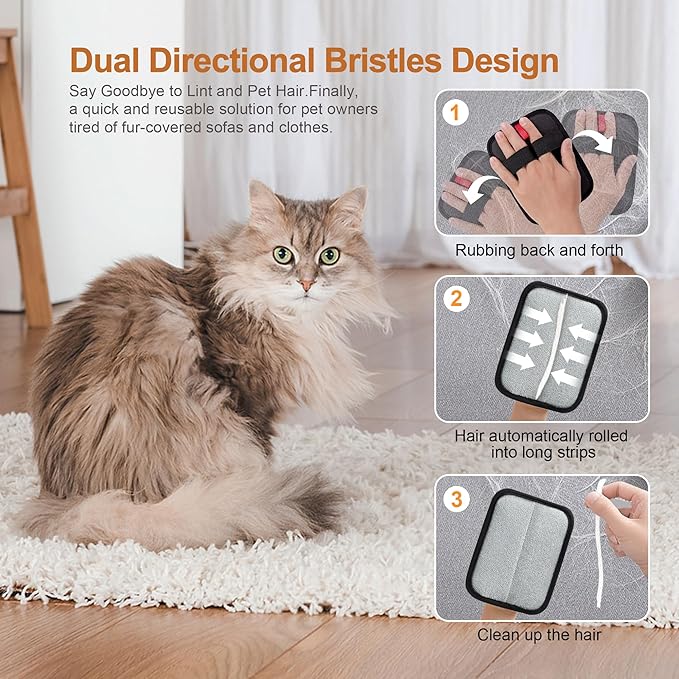 4 Pack Electrostatic Pet Hair Removal Gloves, Reusable Washable Dog & Cat Hair Remover Gloves for Furniture, Carpet, Car Seats, Effortless Cleaning