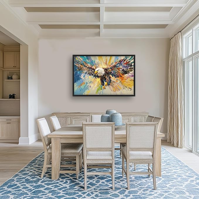 Framed Large Eagle Wall Art, Oversized Bald Wall Decor for Living Room, Colorful Wildlife Animal Canvas Painting Pictures Modern Artwork Home Decoration for Living Room Bedroom Office 36"x24"