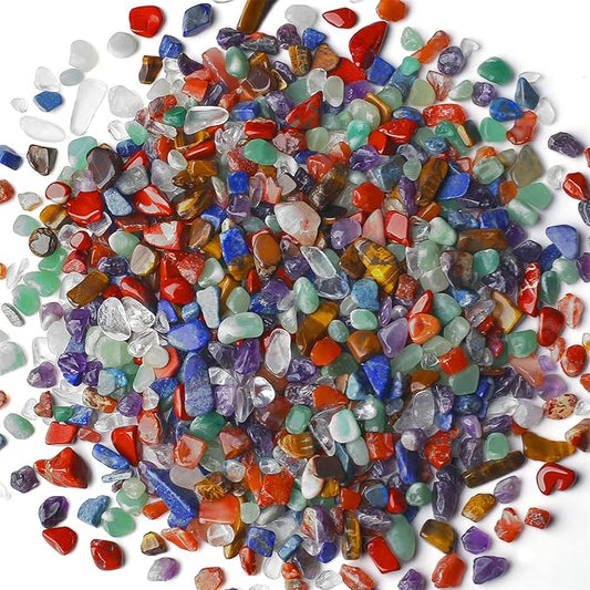 7Chakra Aquarium Gravel Rocks Natural Tumbled Healing Crystal Chips Bulk Gemstones Tumbled Crushed Stones for Fountain Vase Filler Planters Decorative Fish Tank Potted Reiki Energy Balancing 0.44lb