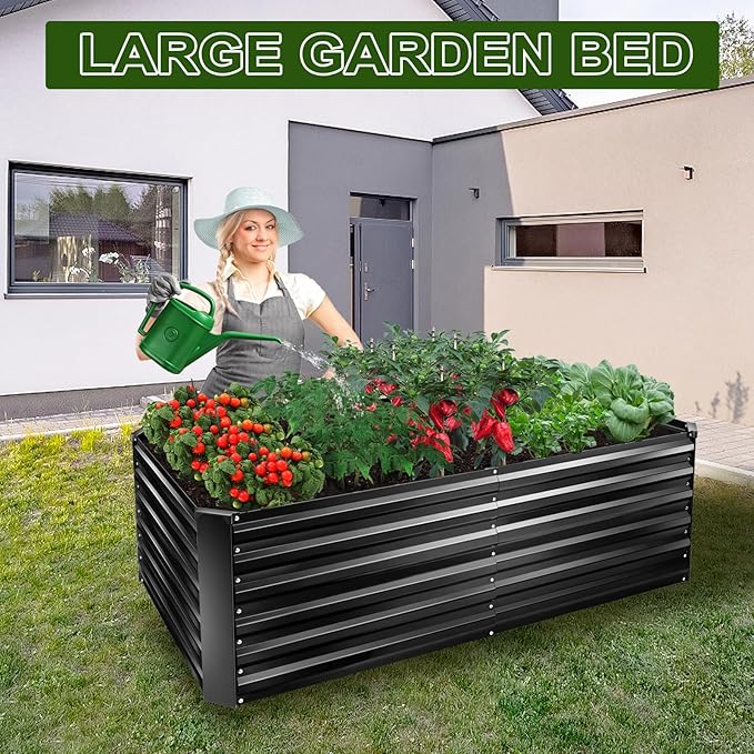 EDOSTORY Metal Raised Bed Garden Bed Kit, 6x3x2ft Tall Galvanized Planter Raised Garden Boxes Outdoor, Large Metal Raised Garden Beds for Flowers, Vegetables, Herbs