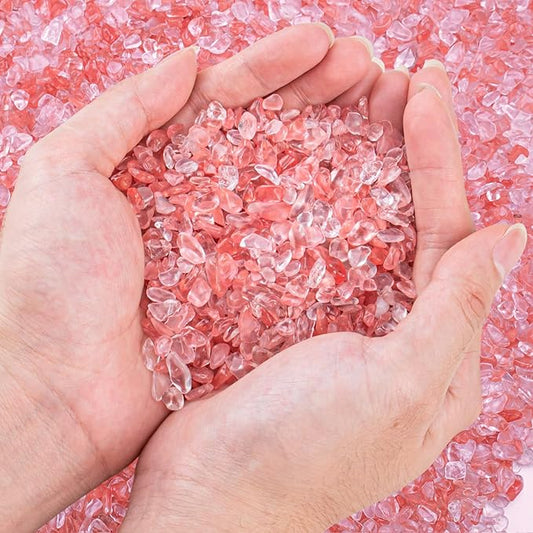 3 Lb Watermelon Tourmaline Quartz Crystal Chips Bulk, 5-7mm Natural Tumbled Crushed Stones Red Healing Crystal Chips Bulk Gemstones for Vase Fillers, Aquarium and Home Decoration