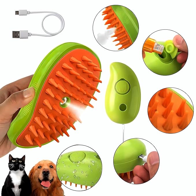 2024 Multifunctional Pet Brush for Detangling and Hair Removal - 3-in-1 Grooming Comb with Massage Function for Cats and Dogs (Khaki)