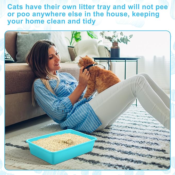 Amyhill 5 Pcs Open Cat Litter Box Kitten Litter Pan with 5 Scooper Medium Plastic Pet Tray Durable Nonstick Kitten Box for Indoor Pets Cats Rabbit Supply Easy to Clean, 14.6x10.6x3.4 Inch(Multicolor)
