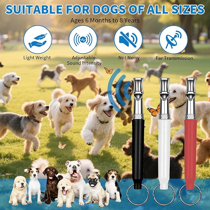 3 Pack Dog Whistle to Stop Barking Neighbors Dogs, Adjustable Silent Dogs Whistle, Training Whistles with Lanyard, Recall Training Whistles to Stop Barking Neighbors Dog(Black, White, Red)