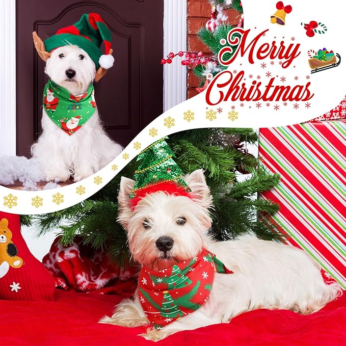 Abbylike 50 Pieces Christmas Dog Bandanas Bulk Xmas Bandanas for Dogs Dog Triangle Kerchief Bibs Scarf Set for Christmas Pet Costume Accessories Decoration (25.6 x 17.7 x 17.7)
