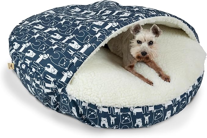 Snoozer Luxury Cozy Cave Dog Bed - Indoor Dog Bed with Cover Cave, Covered Calming Burrow for Small & Medium Sized Pets with Blanket Attached, Enclosed, Washable - Large, Pedigree Denim