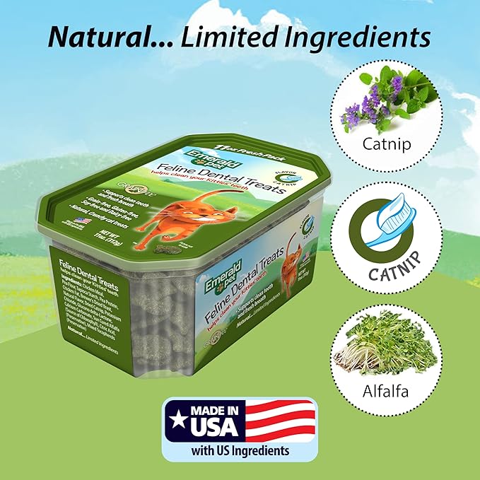Feline Dental Treats — Tasty and Crunchy Cat Dental Treats Grain Free — Natural Dental Treats to Clean Cat Teeth, Freshen Cat Breath, and Reduce Plaque and Tartar Buildup — Catnip Treats, 11 oz
