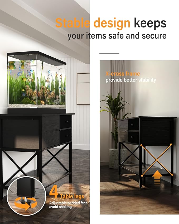 Fish Tank Stand 40 Gallon: Sturdy Aquarium Stand with Accessories Storage - Metal Tank Stands Table for 40-50 Gallon Reptile Breeder Turtle Terrarium - 36.6"x18.8" Weight Capacity 660 lbs