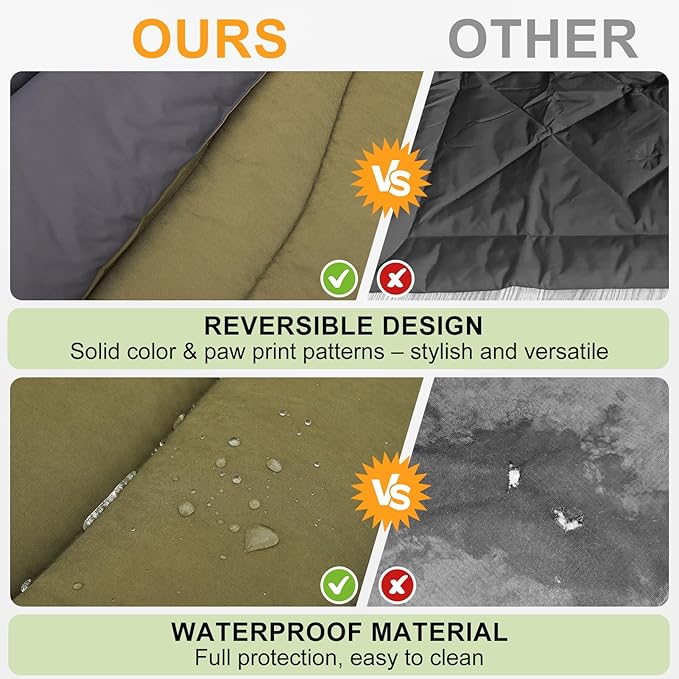 BEAUTYZOO Outdoor Dog Bed Waterproof, Camping Dog Bed Reversible, Portable Travel Bed with Carry Bag- Machine Washable, Durable, Foldable Outdoor Pet Bed Mat for Medium Large Dogs 26” x 43“ Green