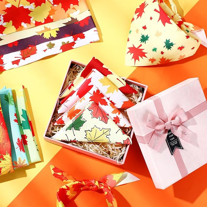 Abbylike 50 Pcs Fall Dog Bandana Bulk Maple Leaves Bandana for Dogs Triangle Kerchief Bibs Scarf for Small Medium Large Pet Autumn Thanksgiving Costume Accessories, 25 Styles (25.6 x 17.7 x 17.7 Inch)