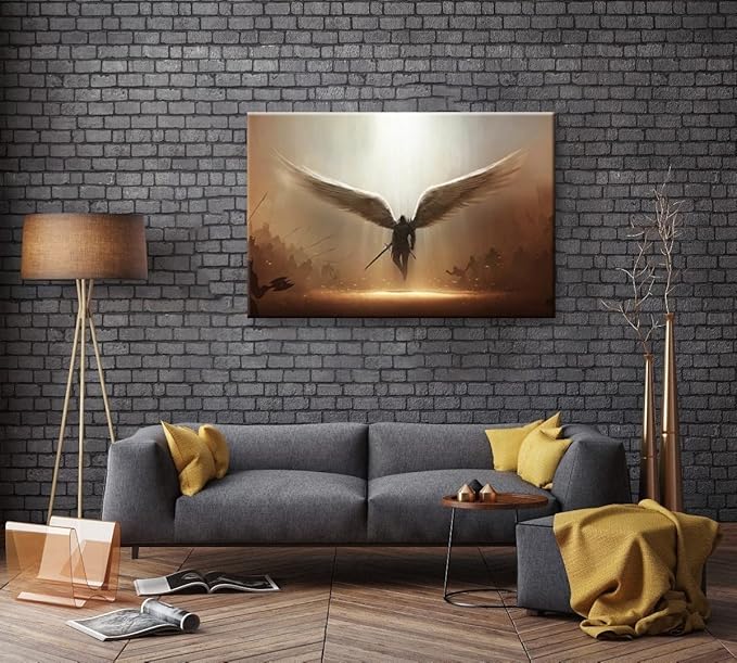 Fantasy Angel Stretched Canvas Wall Art for Living Room Bedroom Home Decoration,Abstract Anime Picture Print Painting Decor Artwork,Mysterious Wing Man Gallery Wrapped Gift,Inner Frame (32x48 Inches)