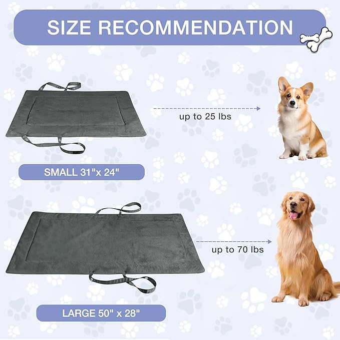 Kritter Planet Waterproof Foldable Dog Bed Pad for Camping & Travel, Portable Roll-Up Dog Bed Car Seat Pet Cushion Mat with Handles for Medium & Large Dogs, Indoor & Outdoor Use