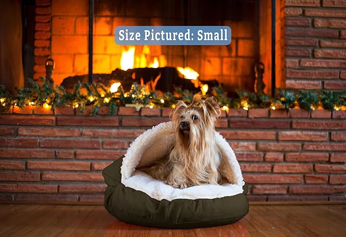 Snoozer Cozy Cave Dog Bed - Indoor Dog Bed with Cover Cave, Covered Calming Burrow for Medium & Large Sized Pets with Blanket Attached, Enclosed, Washable - XL, Olive