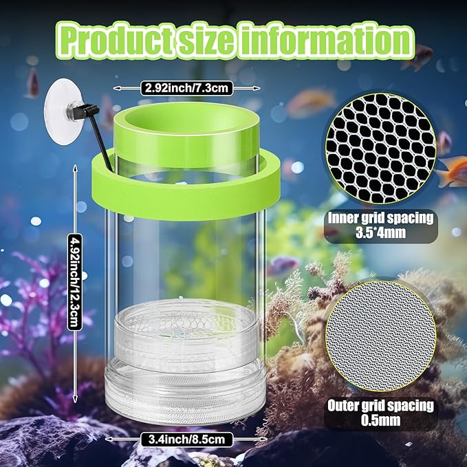 2 Pcs Breeder Box for Fish Tank Aquarium Breeder Separation Net Breeding Box with Suction Cup for Small Fish Shrimp Clownfish Guppy(Green,M)