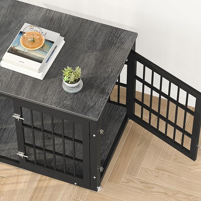 38 Inch Heavy Duty Dog Crate Furniture for Large and Medium Dogs, Decorative Pet House End Table, Wooden Cage Kennel Furniture Indoor, Gray